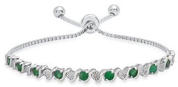 Sterling Silver Emerald & Diamond Infinity Bolo Bracelet SDM-11318